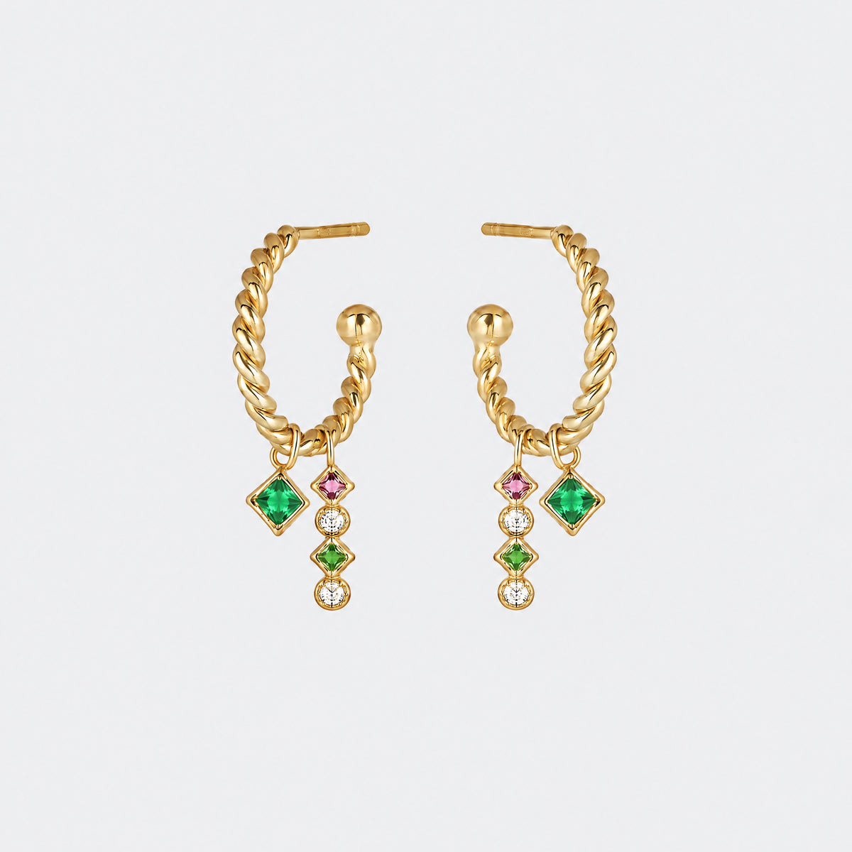 ZINNIA HOOPS (15mm) - GULDBELAGT/MULTI/GRØN