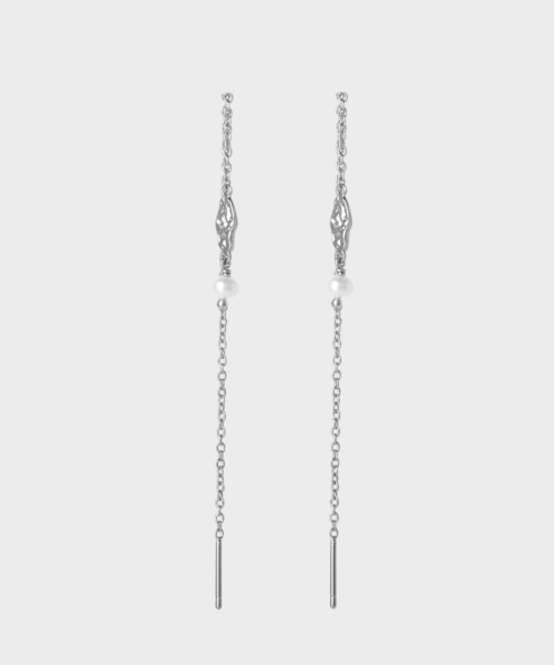 kæde ørering med vedhæng i perle i sølvbelagt