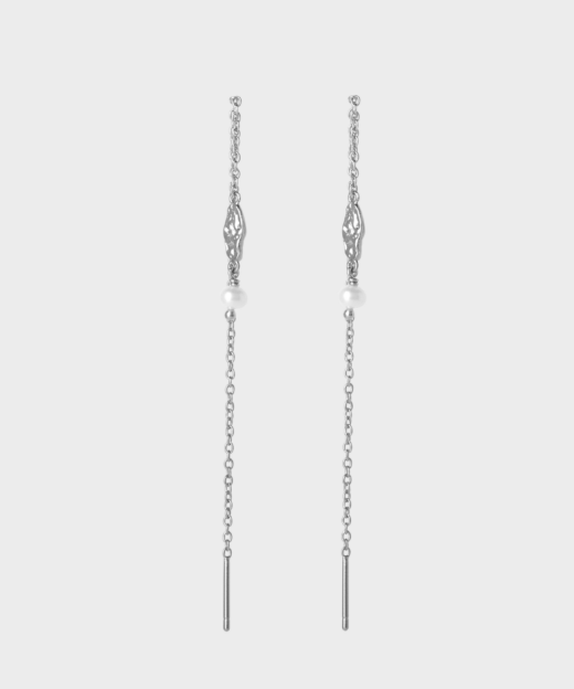 kæde ørering med vedhæng i perle i sølvbelagt