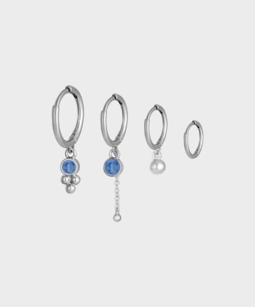 Øreringesæt i sølv med blå sten